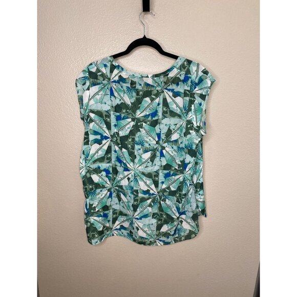 Mossimo Womens Green & Blue Abstract Top XL Round Neck Polyester Short Sleeve - Picture 5 of 6